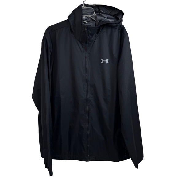 NEW Under Armour Storm Forefront Rain Jacket Black Hooded XL Water Repellent - Picture 1 of 13